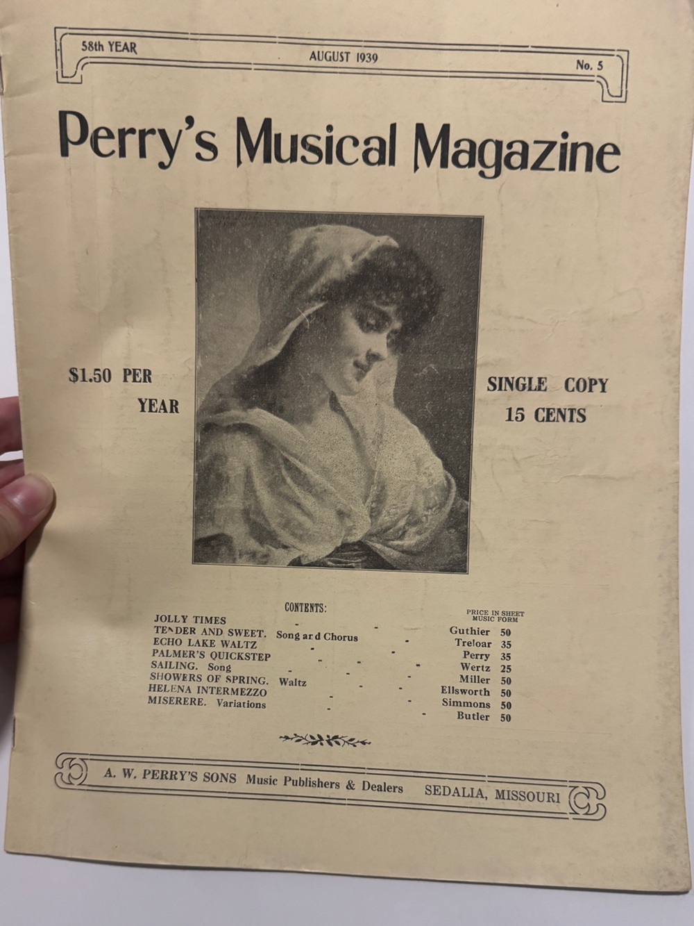 Vintage 1939 Perry’s Musical Magazine August Sheet Music Sedalia Missouri